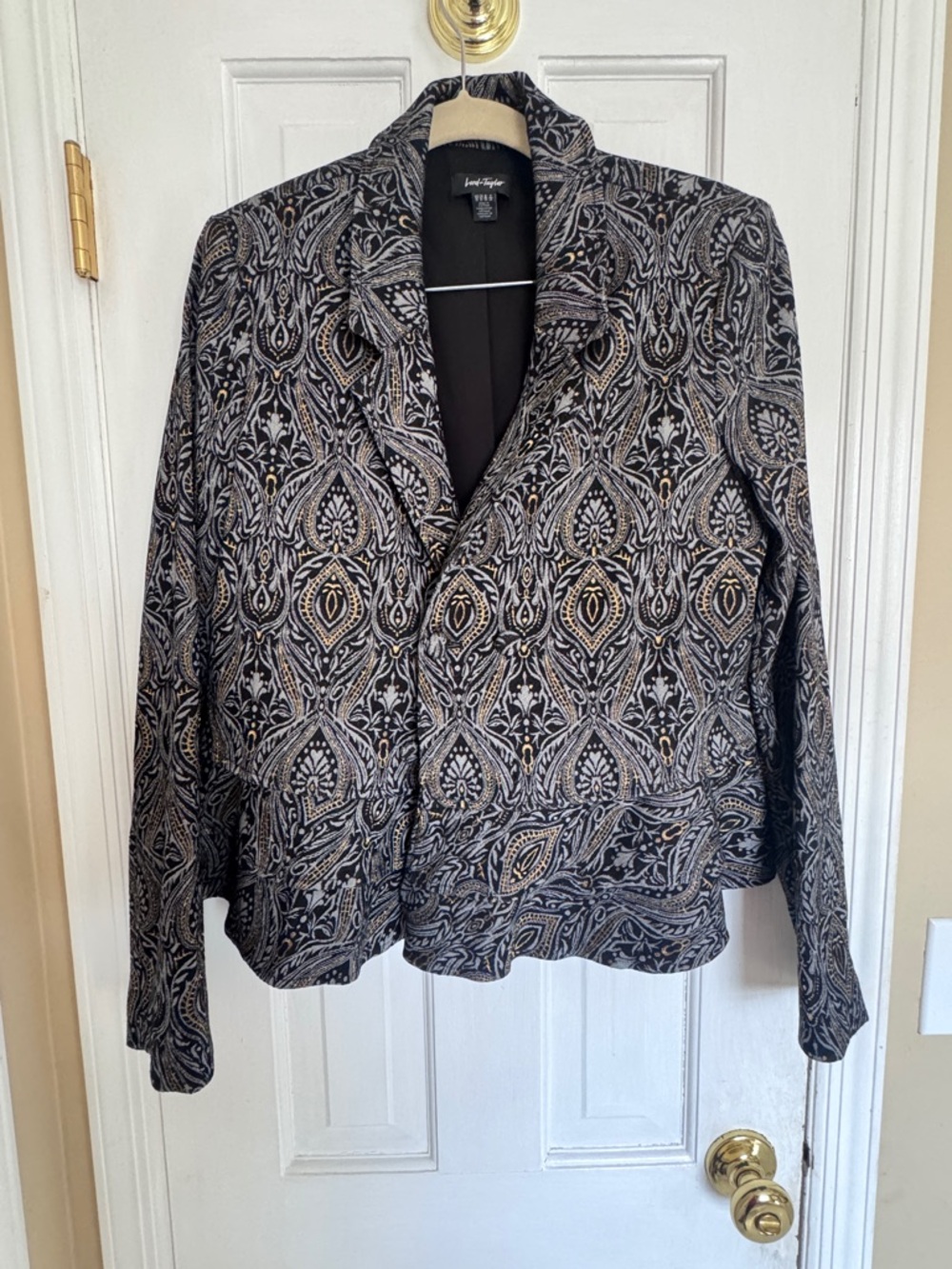 Lord & Taylor Silver and Gold Brocade Blazer with Peplum